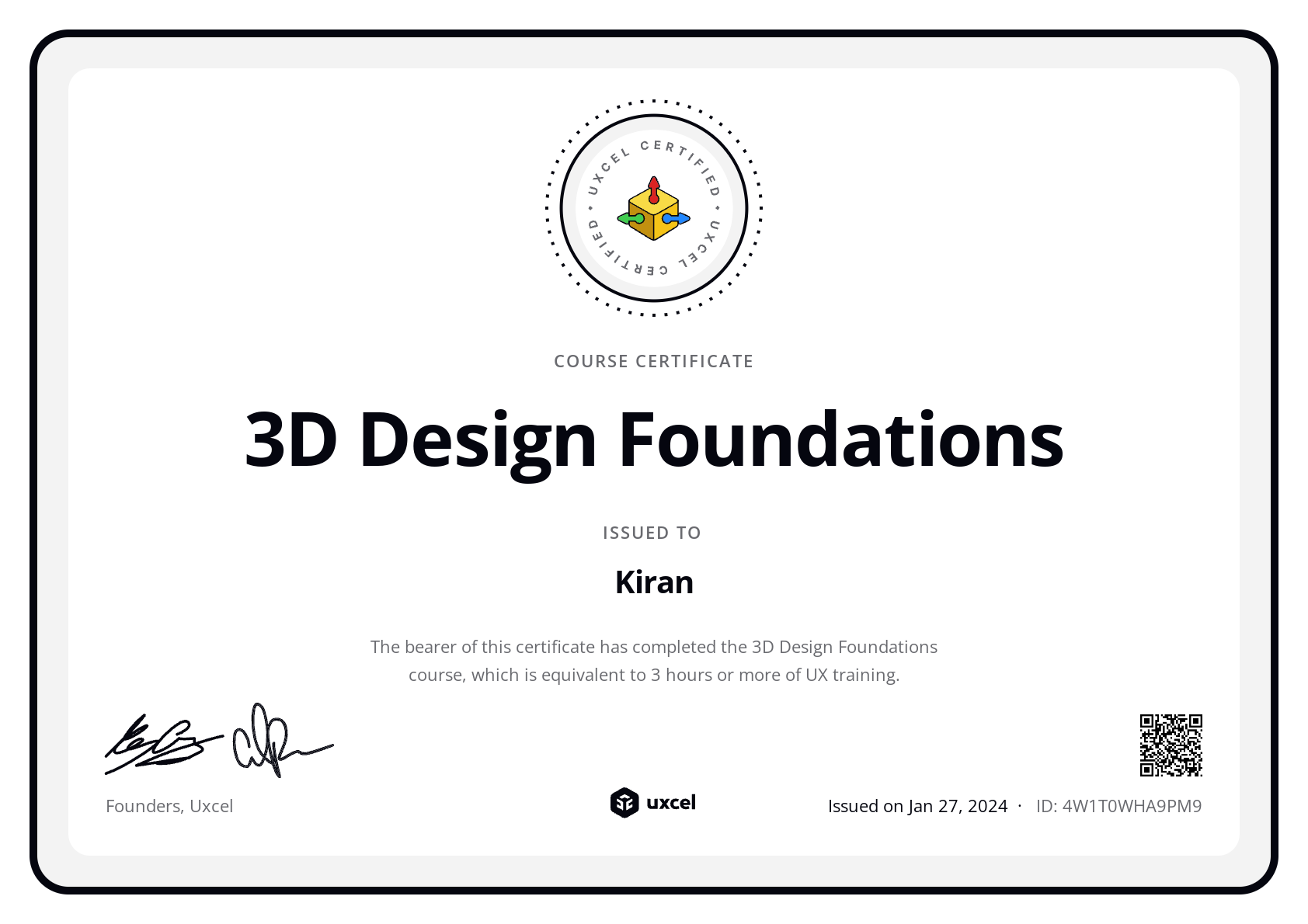 Kiran's certificate